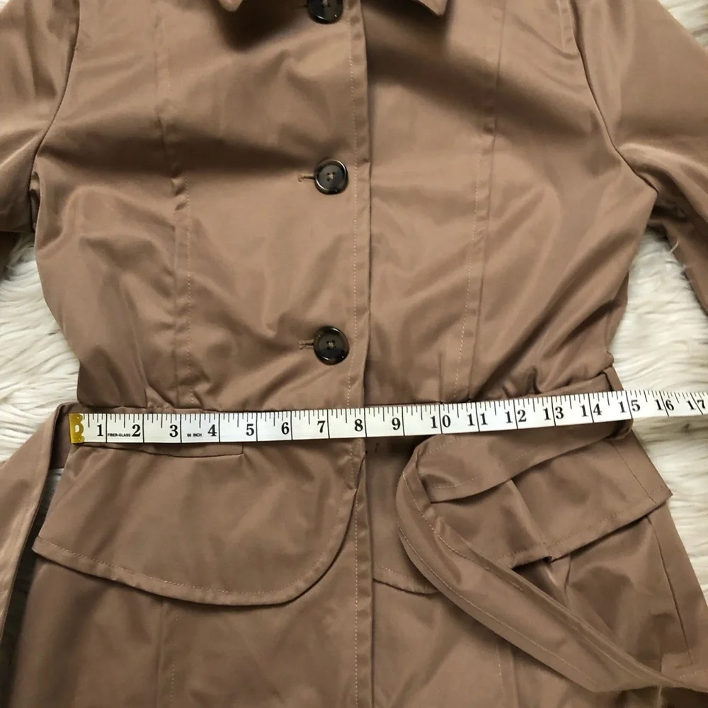 Plenty by Tracy Reese Corin Peplum Belted Brown Tan Trench Coat Jacket size S - Picture 15 of 16